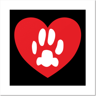 Cat Paw Print Heart Posters and Art